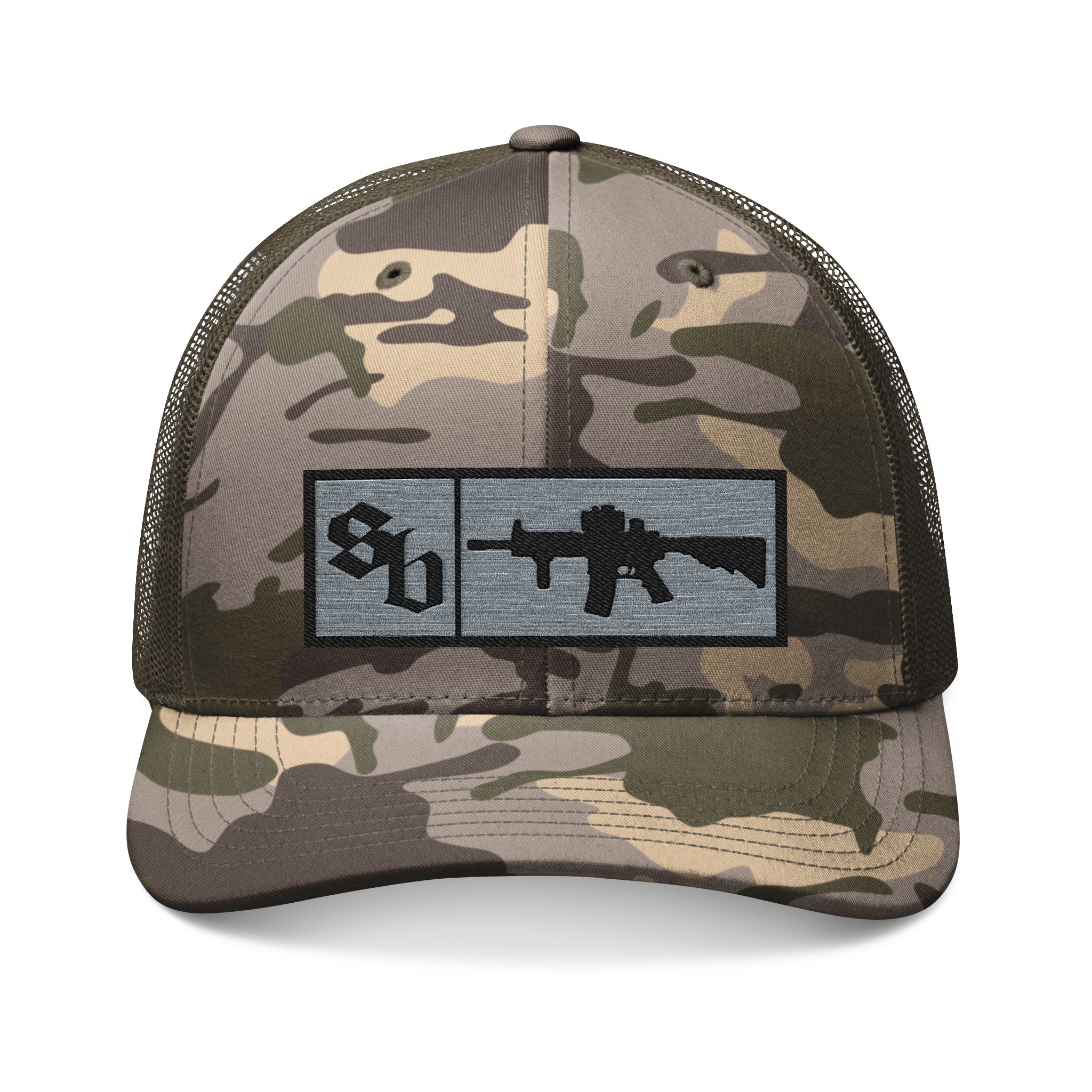 Camo Trucker Hat Rifle Patch